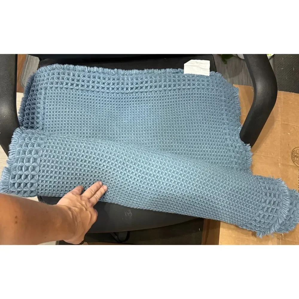 NEW Blue Waffle Bathroom Runner Rug Super Absorbent Bath Mat 2' X 6' Washable